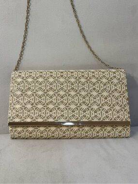 Cream Lace Evening Clutch with Gold Chain